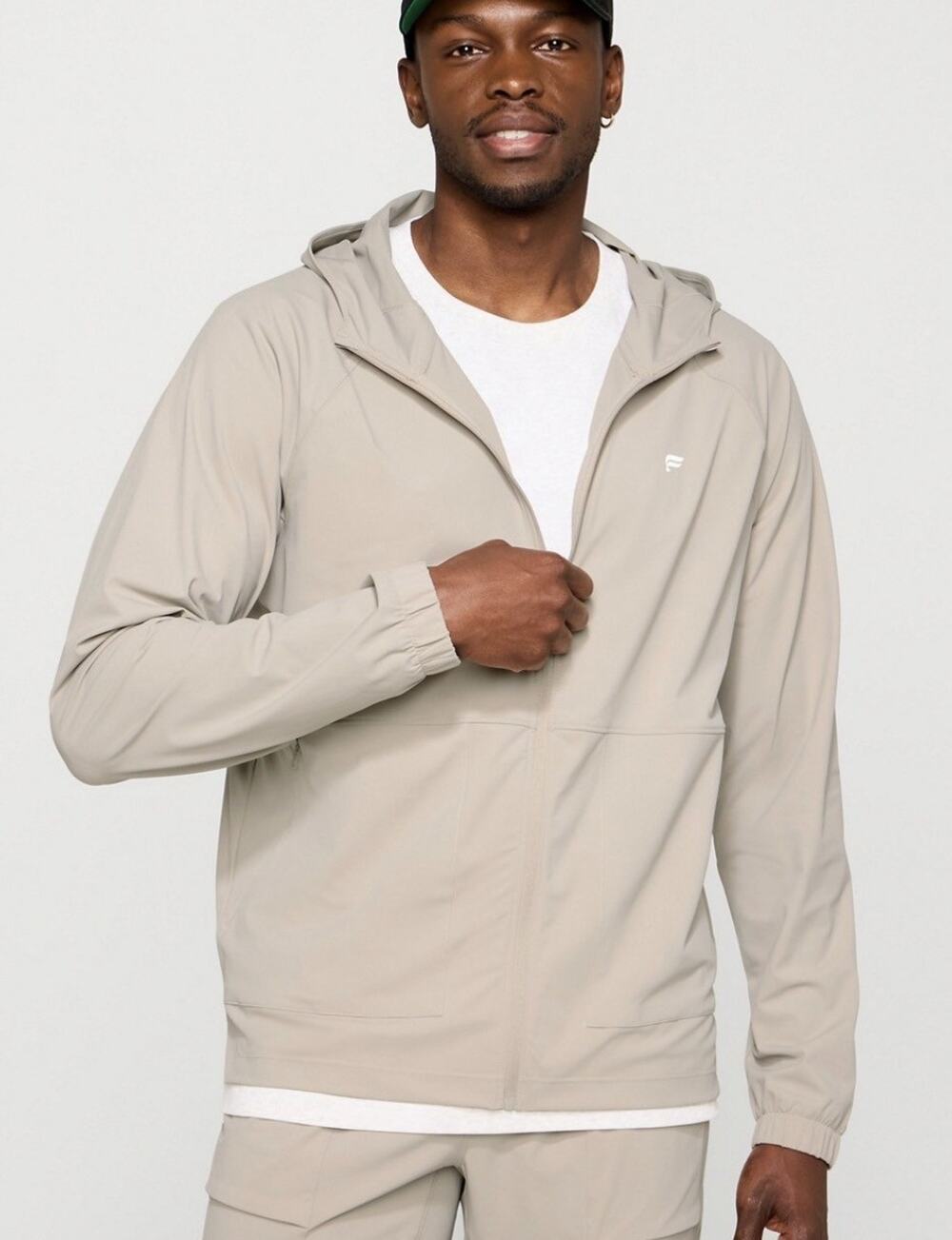 Fabletics The One Jacket Men’s Large Beige Brutalist Khaki Windbreaker Running